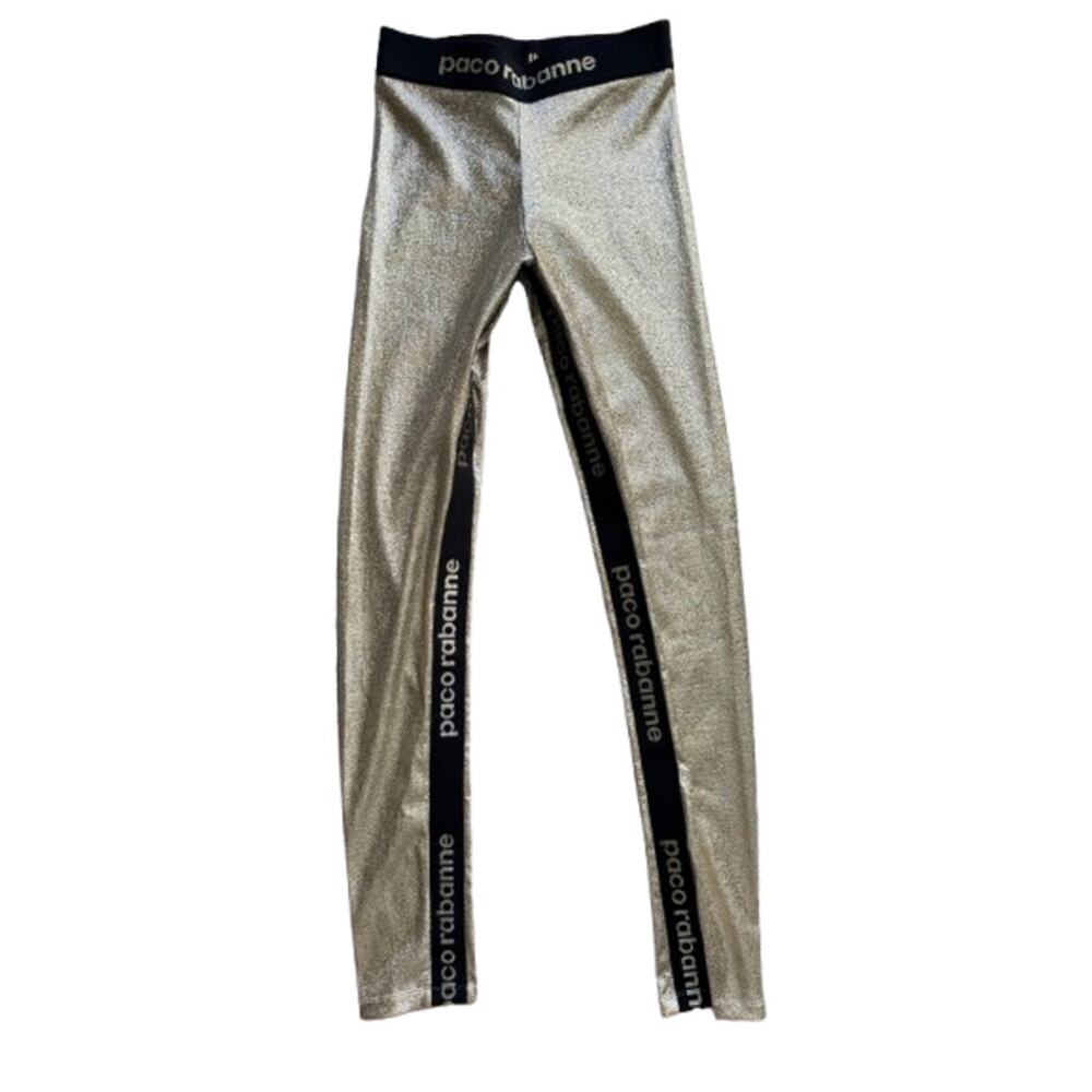 Paco Rabanne Metallic Gold Stretch-Jersey Leggings - Picture 2 of 5